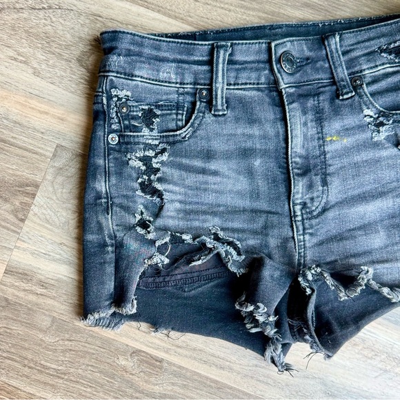 American Eagle Outfitters High Rise Shortie Charcoal Black Distressed Size 0 - Picture 7 of 8